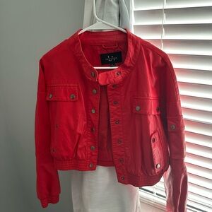 Red Cropped Bomber Jacket